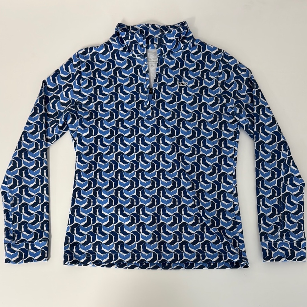 Vineyard Vines Blue and White Patterned Performance Pullover